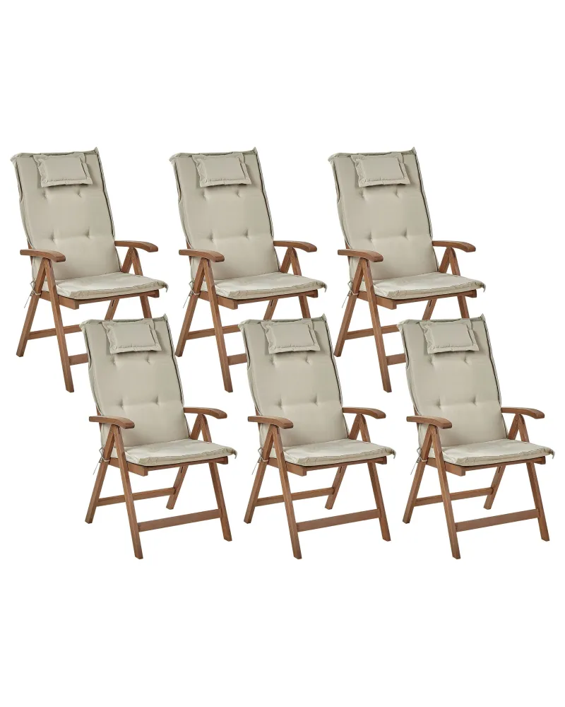 Set di 6 sedie da giardino con cuscini AMANTEA Legno d'acacia Tortora Legno Massello