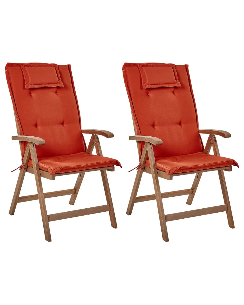 Set di 2 sedie da giardino con cuscini AMANTEA Legno d'acacia Rosso con Sistema di Montaggio Rapido