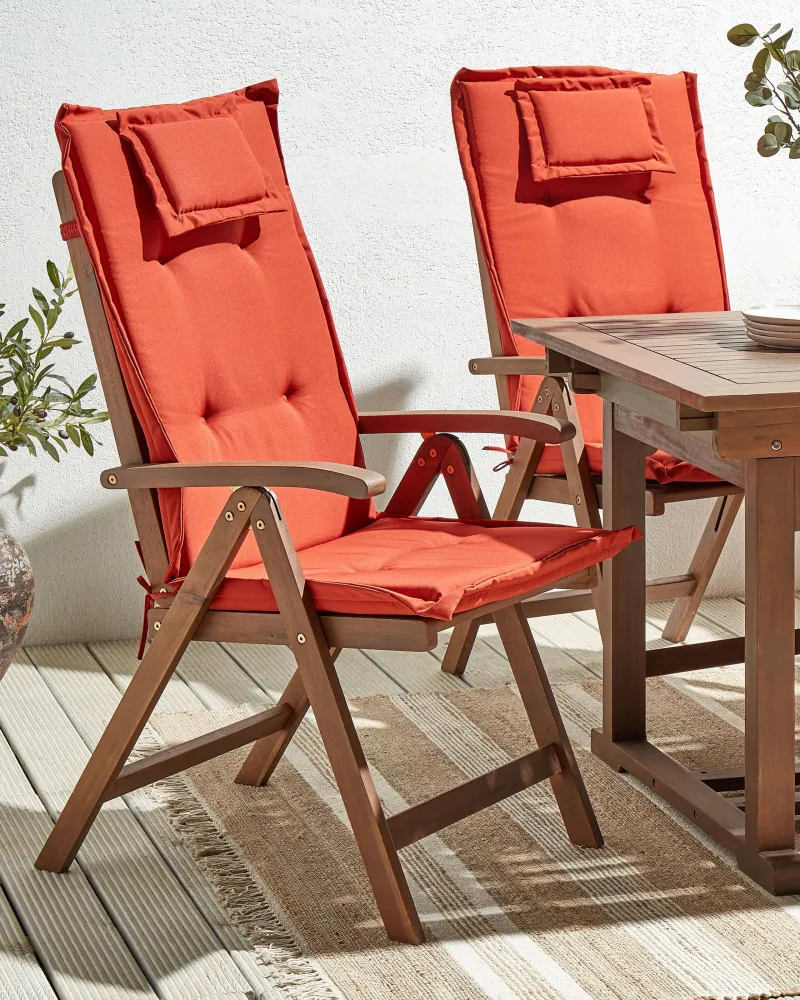 Set di 2 sedie da giardino con cuscini AMANTEA Legno d'acacia Rosso con Sistema di Montaggio Rapido