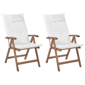 Set di 2 sedie da giardino con cuscini AMANTEA Legno d'acacia Bianco imbrattato con Rivestimento Tessuto