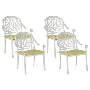 Set di 4 sedie da giardino con cuscini ANCONA Metallo Bianco con Sistema di Montaggio Rapido