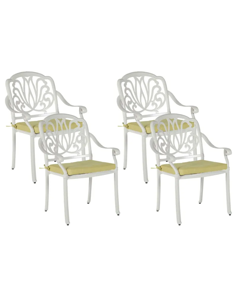 Set di 4 sedie da giardino con cuscini ANCONA Metallo Bianco con Sistema di Montaggio Rapido