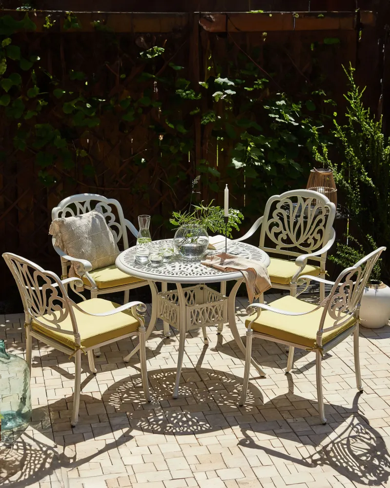 Set di 4 sedie da giardino con cuscini ANCONA Metallo Bianco con Sistema di Montaggio Rapido
