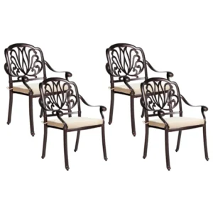 Set di 4 sedie da giardino con cuscini ANCONA Metallo Marrone cupo con Schienale Regolabile