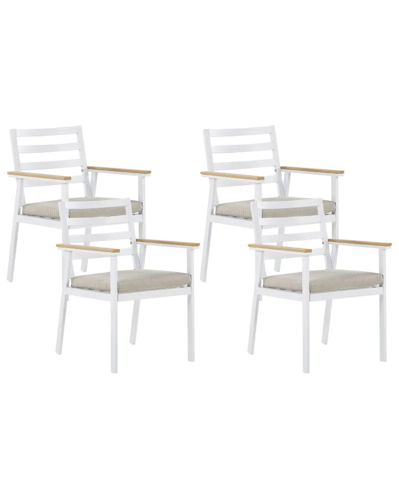 Set di 4 sedie da giardino con cuscini CAVOLI Metallo Crema Materiale Alluminio Anodizzato