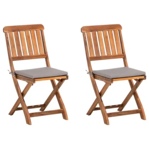Set di 2 sedie da giardino con cuscini CENTO Legno d'acacia Grigio Legno Massello