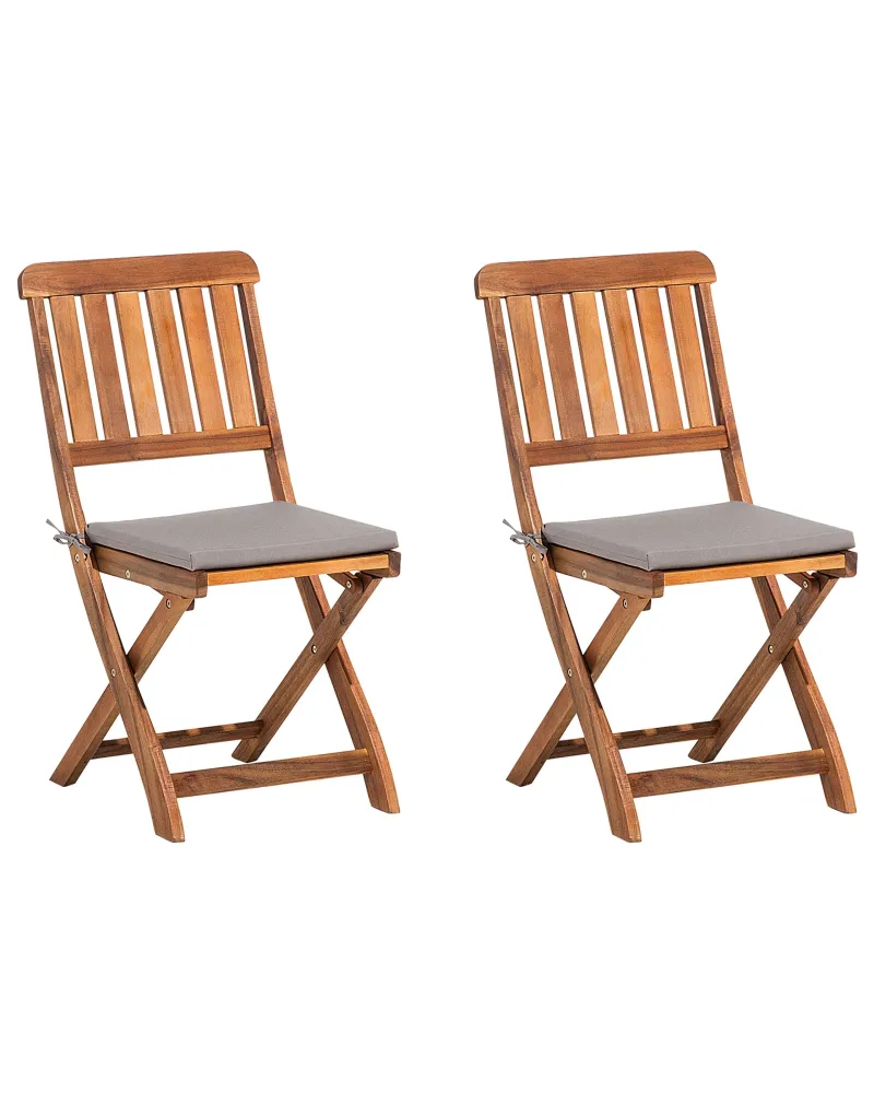 Set di 2 sedie da giardino con cuscini CENTO Legno d'acacia Grigio Legno Massello