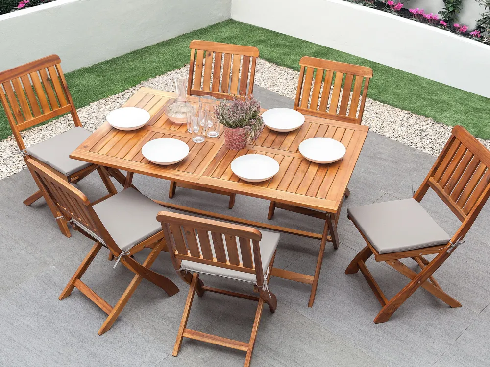 Set di 2 sedie da giardino con cuscini CENTO Legno d'acacia Grigio Legno Massello