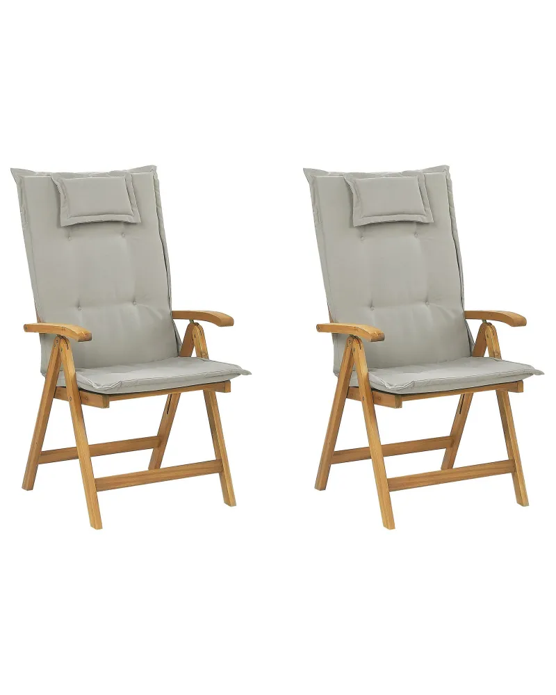 Set di 2 sedie da giardino con cuscini JAVA Legno d'acacia Tortora Colori Vivaci