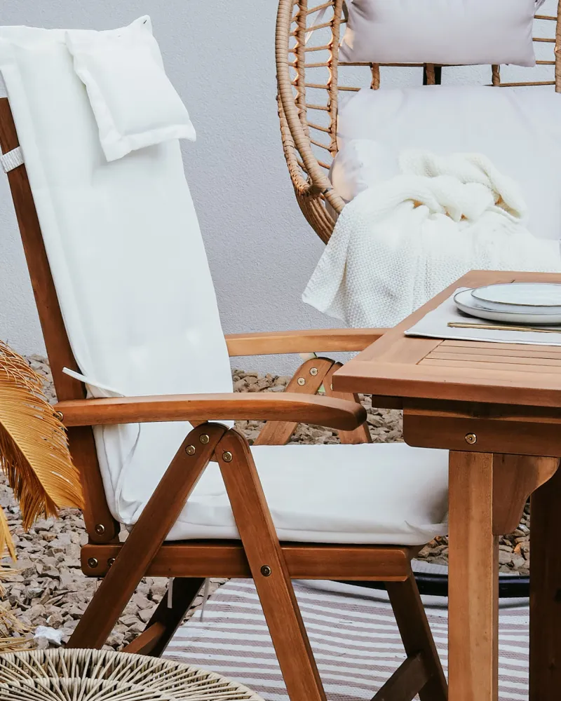 Set di 2 sedie da giardino con cuscini JAVA Legno d'acacia Bianco macchiato con Schienale Regolabile
