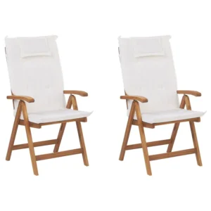 Set di 2 sedie da giardino con cuscini JAVA Legno d'acacia Bianco macchiato