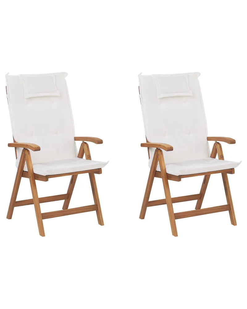 Set di 2 sedie da giardino con cuscini JAVA Legno d'acacia Bianco macchiato