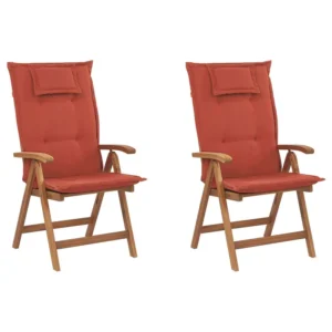 Set di 2 sedie da giardino con cuscini JAVA Legno d'acacia Rosso fosco per Giardino e Spiaggia