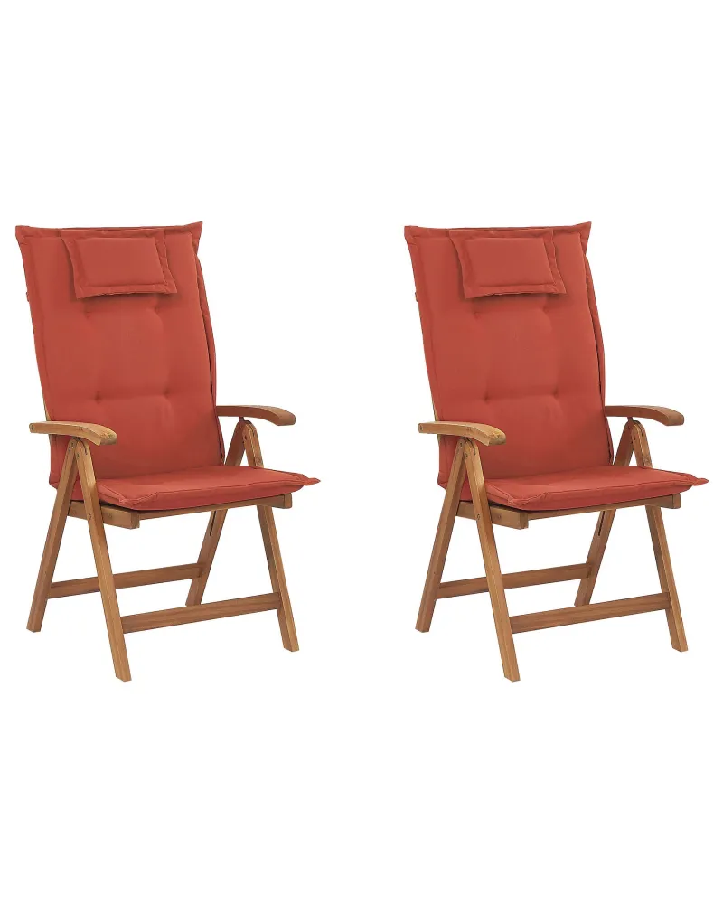 Set di 2 sedie da giardino con cuscini JAVA Legno d'acacia Rosso fosco per Giardino e Spiaggia
