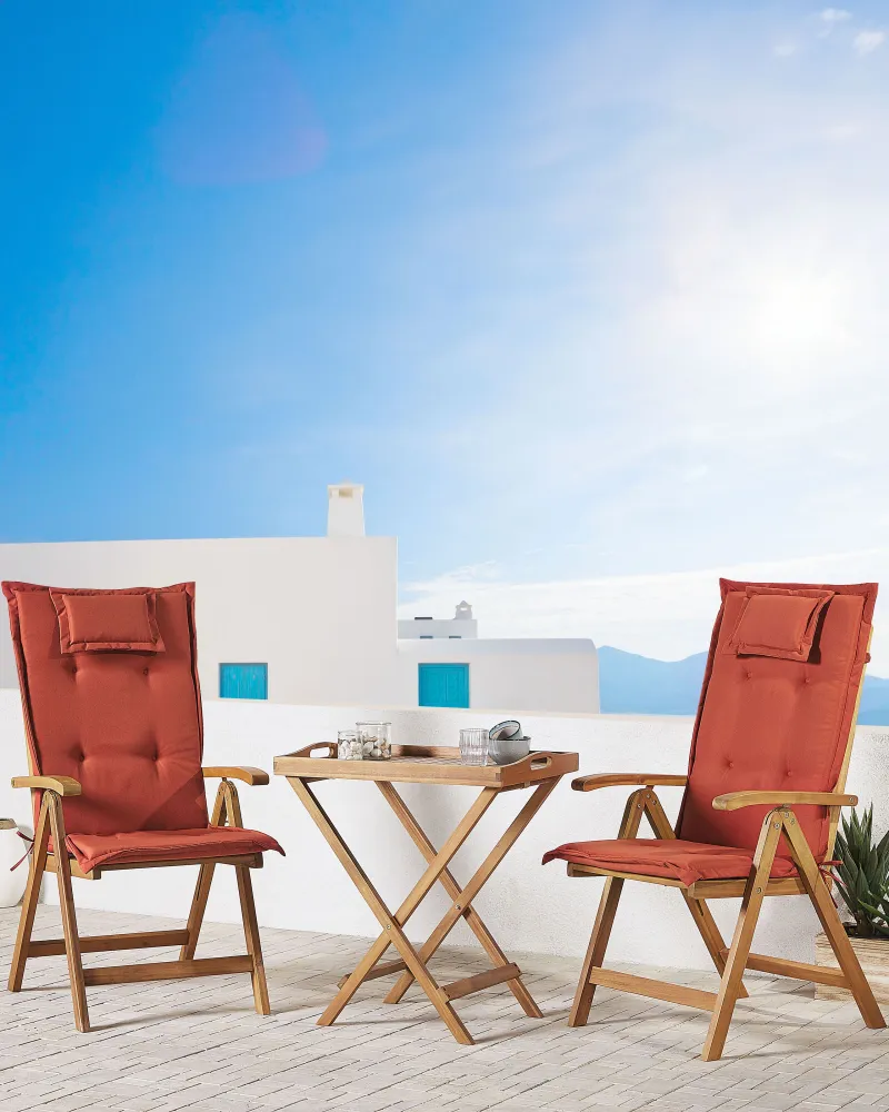 Set di 2 sedie da giardino con cuscini JAVA Legno d'acacia Rosso fosco per Giardino e Spiaggia