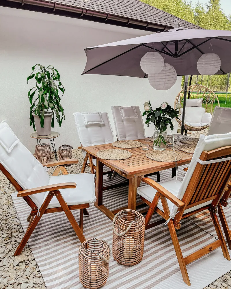 Set di 6 sedie da giardino con cuscini JAVA Legno d'acacia Bianco imbrattato