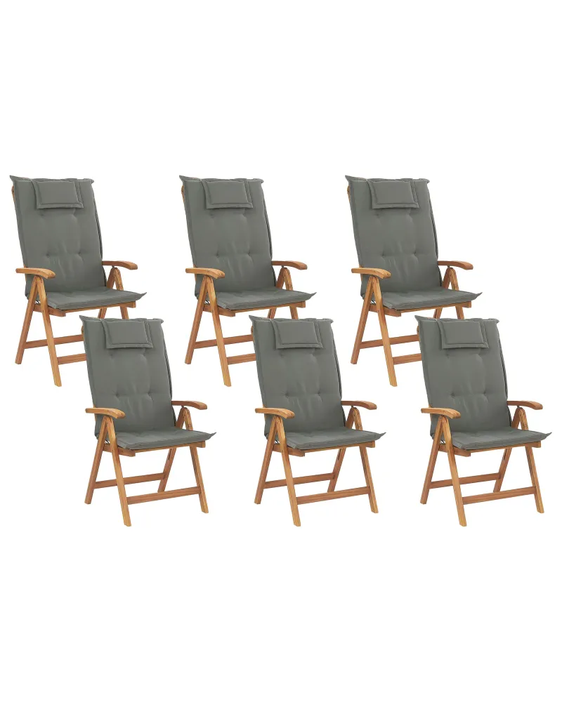 Set di 6 sedie da giardino con cuscini JAVA Legno d'acacia Grigio grafite Materiale Alluminio Anodizzato