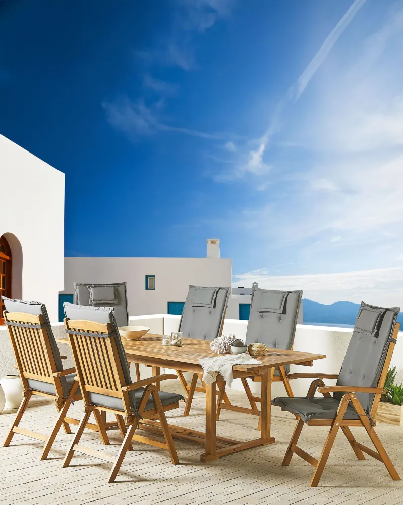 Set di 6 sedie da giardino con cuscini JAVA Legno d'acacia Grigio grafite Materiale Alluminio Anodizzato