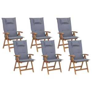 Set di 6 sedie da giardino con cuscini JAVA Legno d'acacia Blu con Rivestimento Tessuto