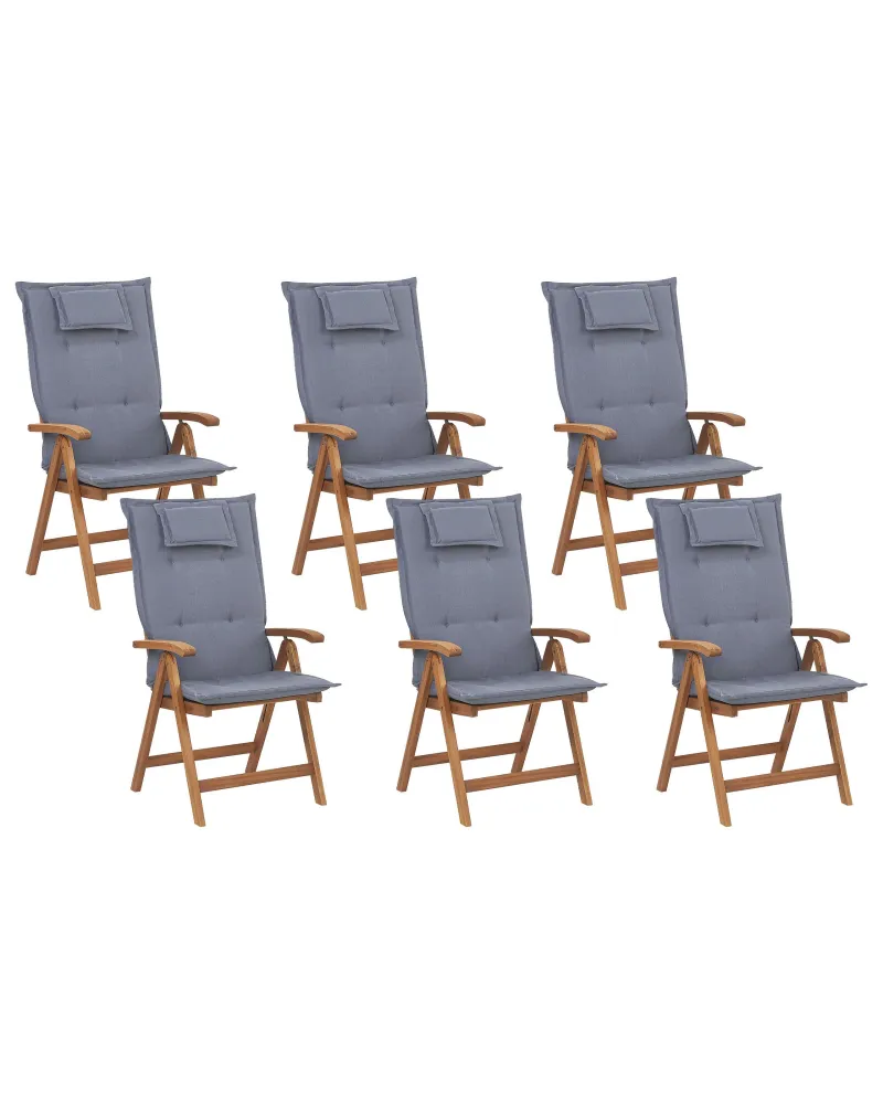 Set di 6 sedie da giardino con cuscini JAVA Legno d'acacia Blu con Rivestimento Tessuto