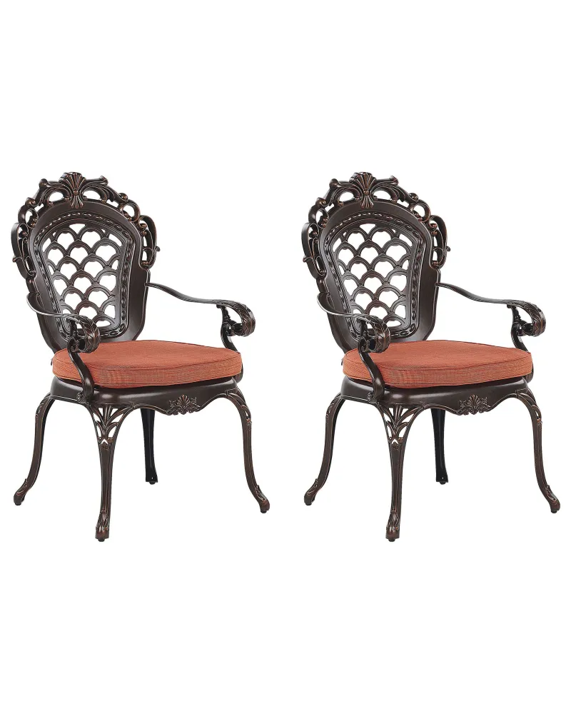 Set di 2 sedie da giardino con cuscini LIZZANO Metallo Marrone fosco