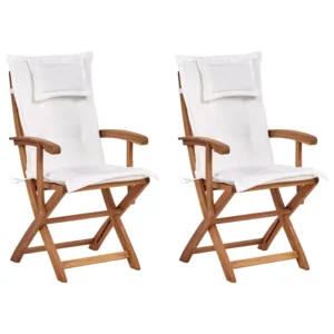 Set di 2 sedie da giardino con cuscini MAUI II Legno d'acacia Bianco imbrattato per Relax all'Aperto
