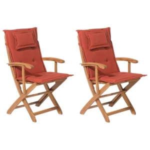 Set di 2 sedie da giardino con cuscini MAUI Legno d'acacia Rosso tenebroso