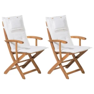 Set di 2 sedie da giardino con cuscini MAUI Legno d'acacia Bianco macchiato