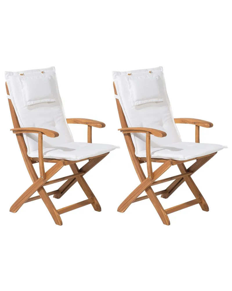 Set di 2 sedie da giardino con cuscini MAUI Legno d'acacia Bianco macchiato