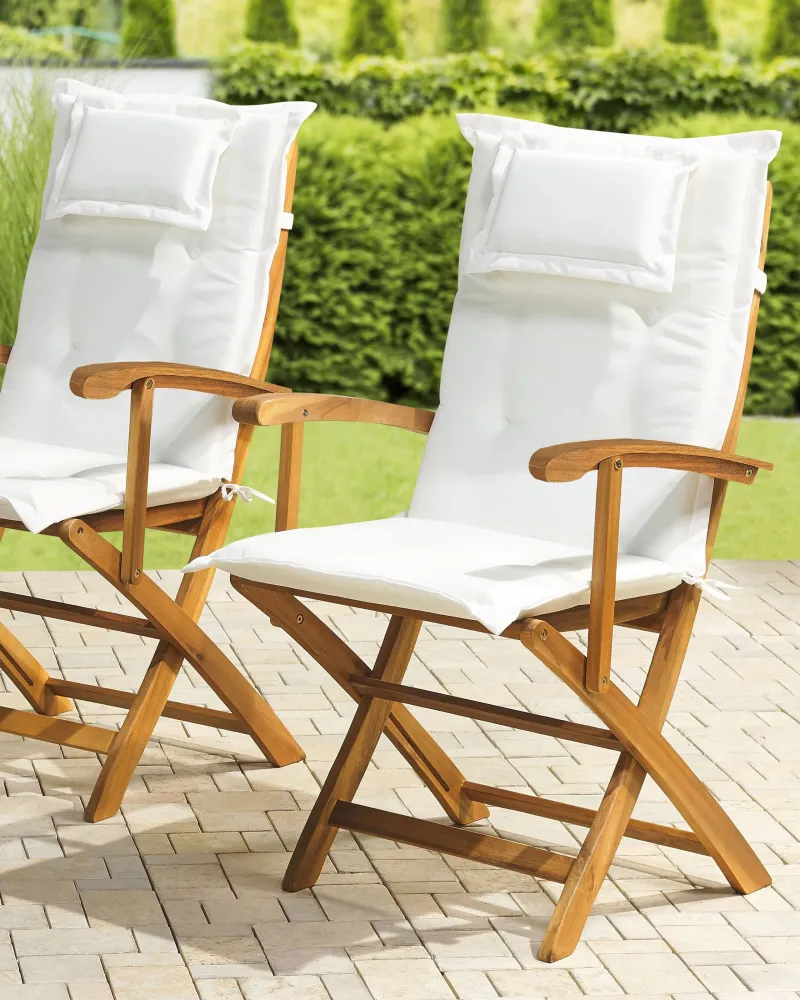 Set di 2 sedie da giardino con cuscini MAUI Legno d'acacia Bianco macchiato
