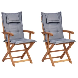 Set di 2 sedie da giardino con cuscini MAUI II Legno d'acacia Grigio grafite con Portabicchiere Integrato