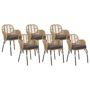 Set di 6 sedie da giardino con cuscini PRATELLO Naturale con Schienale Regolabile