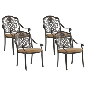 Set di 4 sedie da giardino con cuscini SALENTO Metallo Marrone ombroso Legno Massello