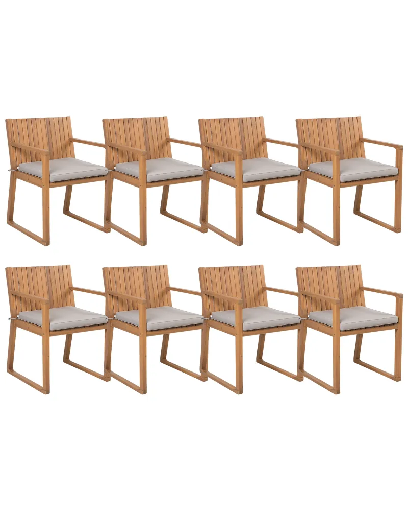 Set di 8 sedie da giardino con cuscini SASSARI Legno d'acacia Tortora Materiale Alluminio Anodizzato