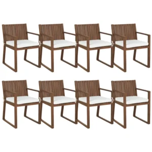 Set di 8 sedie da giardino con cuscini SASSARI Legno d'acacia Bianco macchiato