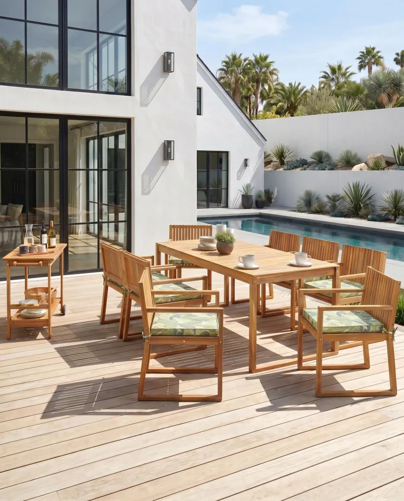 Set di 8 sedie da giardino con cuscini SASSARI Legno d'acacia Verde - Impermeabile e UV Resistente
