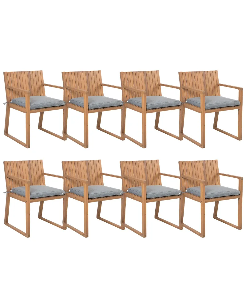 Set di 8 sedie da giardino con cuscini SASSARI Legno d'acacia Grigio - Impermeabile e UV Resistente