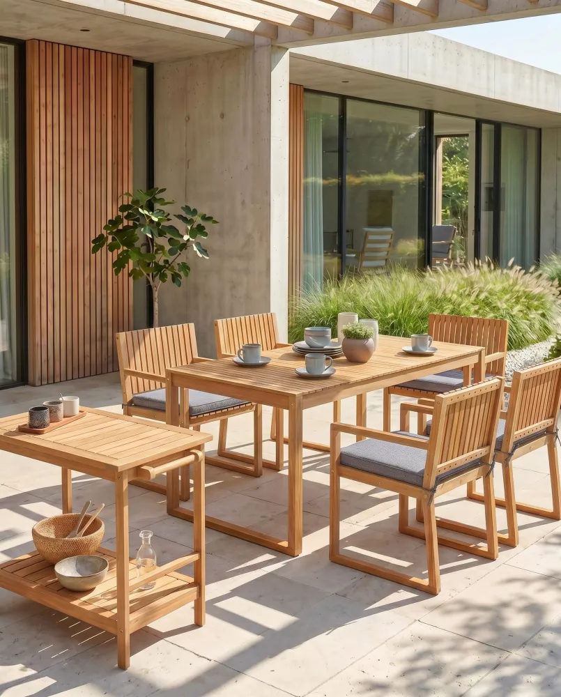 Set di 8 sedie da giardino con cuscini SASSARI Legno d'acacia Grigio - Impermeabile e UV Resistente