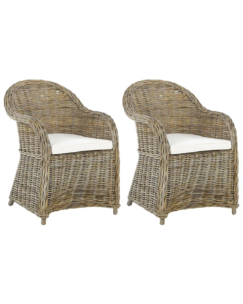 Set di 2 sedie da giardino con cuscini SUSUA Rattan Naturale con Sistema di Montaggio Rapido
