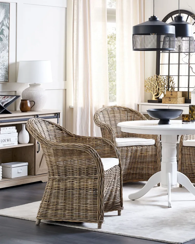 Set di 2 sedie da giardino con cuscini SUSUA Rattan Naturale con Sistema di Montaggio Rapido