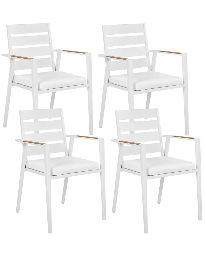 Set di 4 sedie da giardino con cuscini TAVIANO Metallo Bianco per Relax all'Aperto