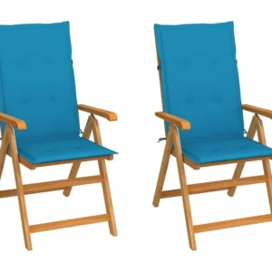 Set di 2 sedie da giardino e cuscini blu. Legno di teak Materiale Alluminio Anodizzato