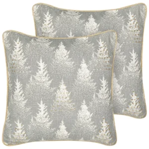 Set 2 Stoffa Cushions Christmas Tree Pattern 45 x 45 cm Grey BILLBERGIA