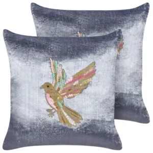 Set 2 Vellutato Cushions Bird Motif 45 x 45 cm Grey RUELLIA