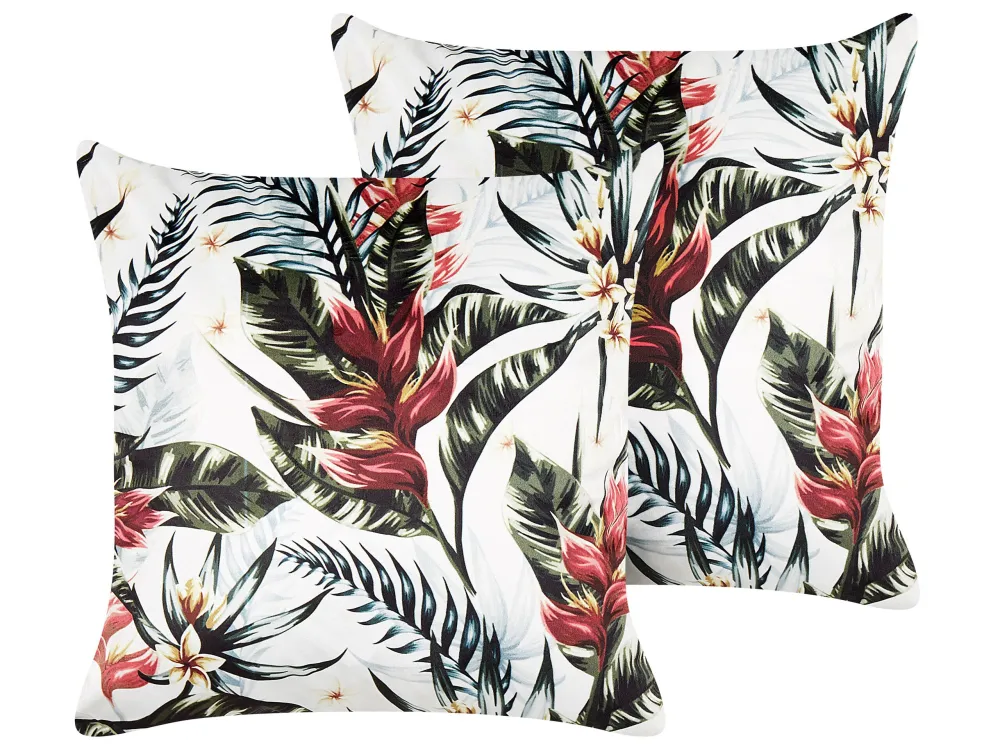 Set 2 Vellutato Cushions Leaf Pattern 45 x 45 cm Green and Red EDELWEISS