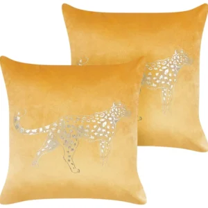 Set 2 velluto Cushions Animal Motif 45 x 45 cm Yellow MARULA