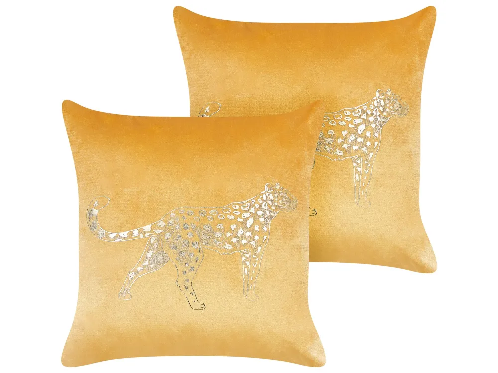 Set 2 velluto Cushions Animal Motif 45 x 45 cm Yellow MARULA