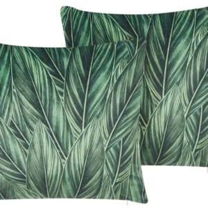 Set 2 Di velluto Cushions Leaf Pattern 45 x 45 cm Green DIASCIA