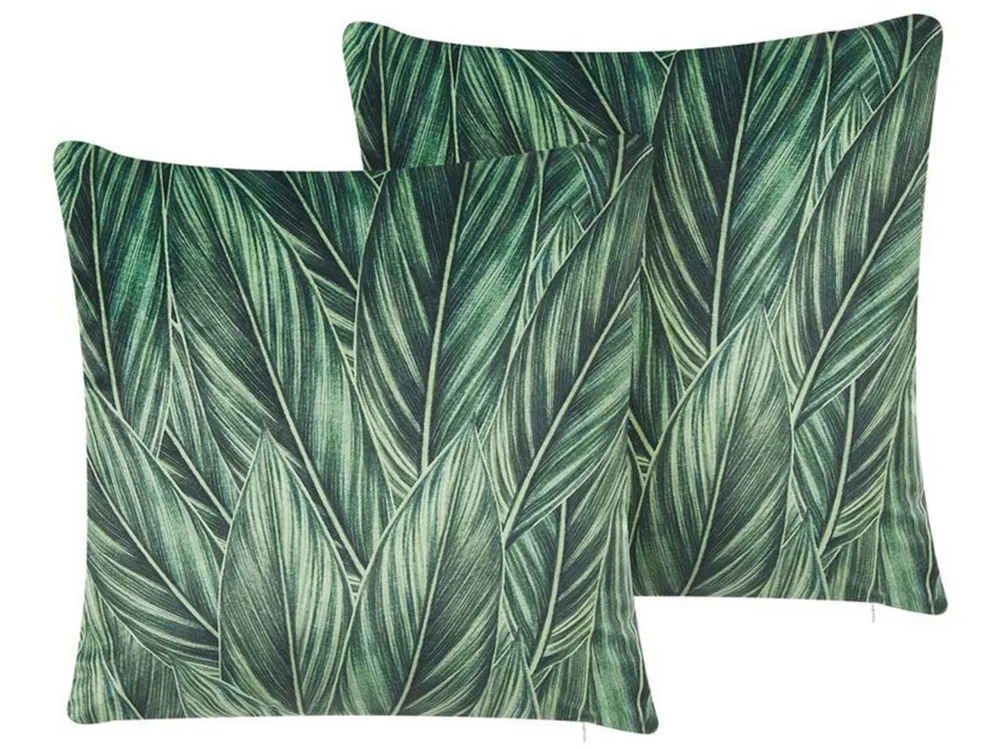 Set 2 Di velluto Cushions Leaf Pattern 45 x 45 cm Green DIASCIA