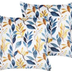 Set 2 velluto Cushions Leaf Pattern 45 x 45 cm Yellow and Blue CATTLEYA